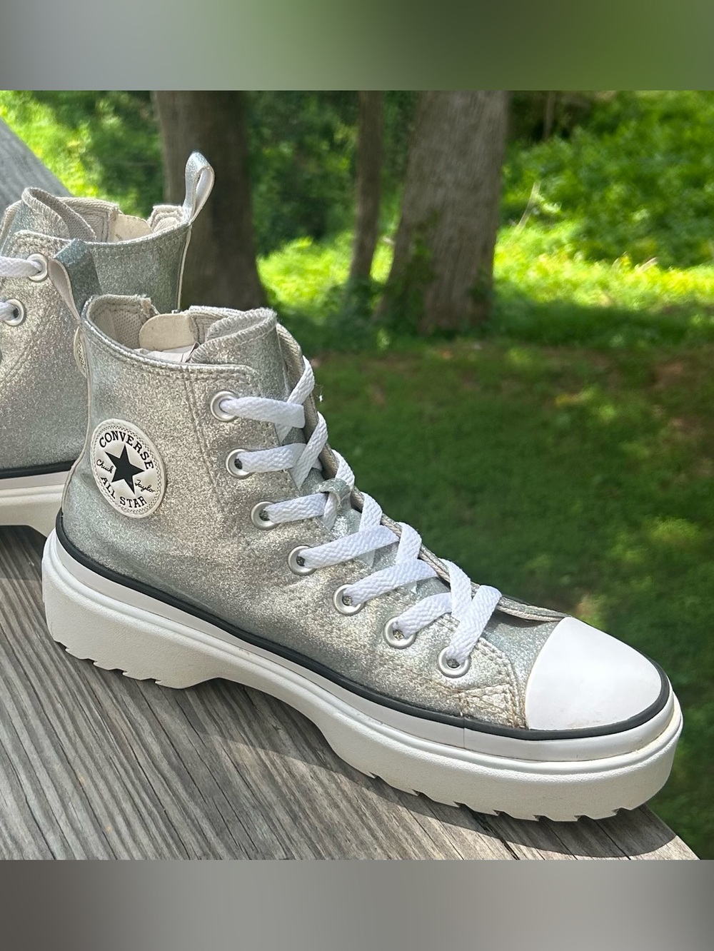 Converse Kids Silver Glitter High-Top Platform Sneakers